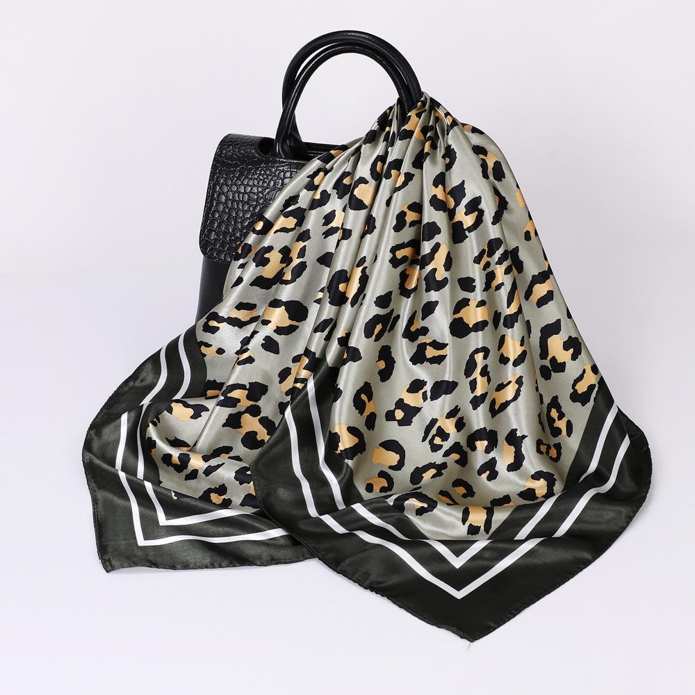 Women's Fashion Leopard Print Head Scarf 90cm Silk Scarf Temperament Scarf New Ladies Square Scarf Sun Shawl