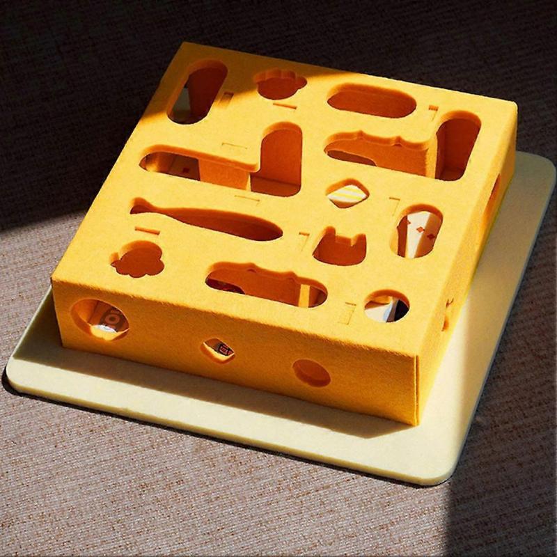 Interactive Cat Puzzle Toy Box - Fun Training Game for Indoor Cats, Scratch-Resistant Maze with Bell & Rainbow Balls for All Sizes