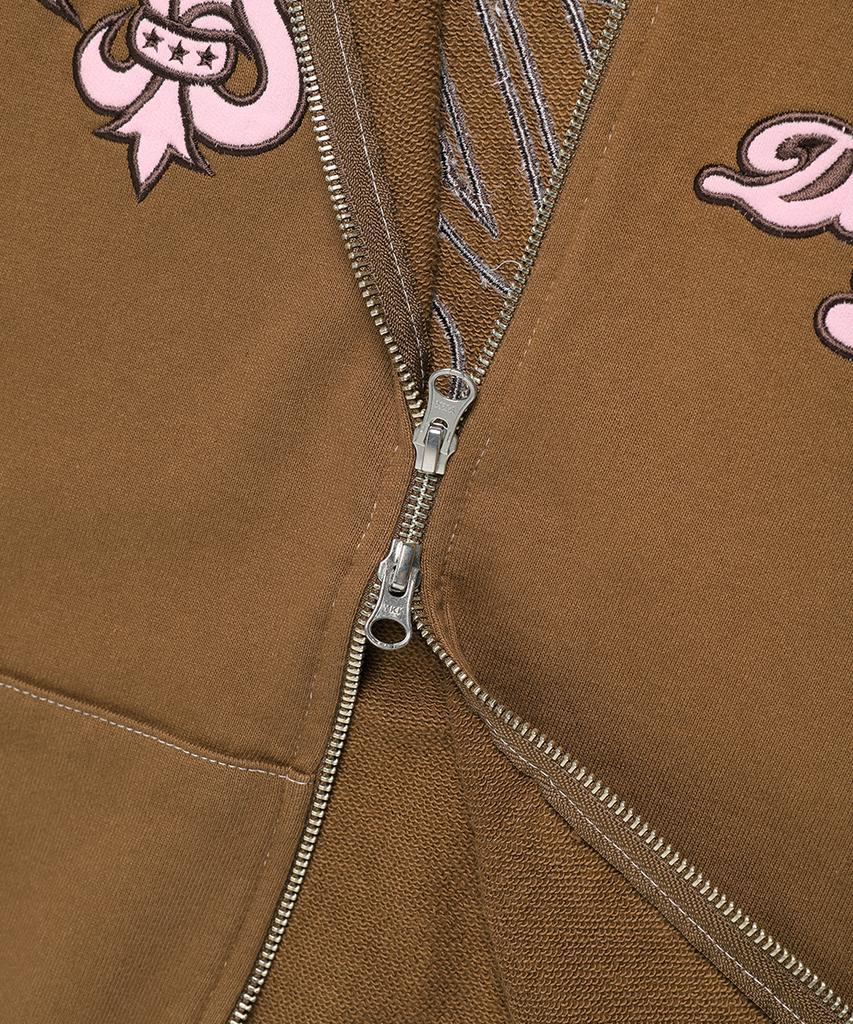 Cavish Damaged Applique Zip Up Hoodie Brown(Cv2Efum481A)