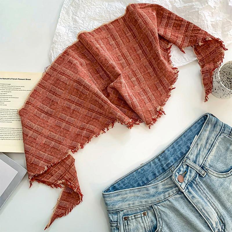 Triangle scarf headscarf women's new retro and old rough edge scarf small scarf silk scarf waist stacked belt