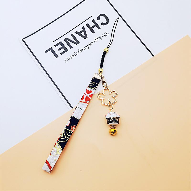 Japanischer Smartphone-Anhänger Lanyard Blume Katze Glocke Anhänger