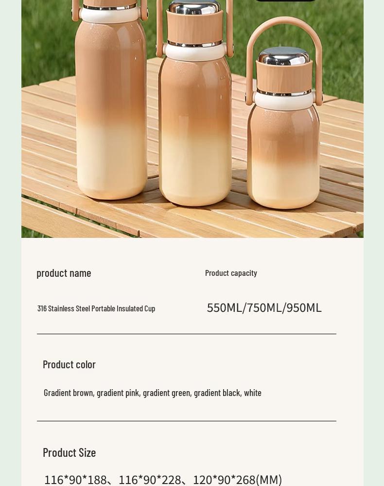 Stylish Large-Capacity Gradient 316 Stainless Steel Insulated Tea Cup, Portable and Convenient.