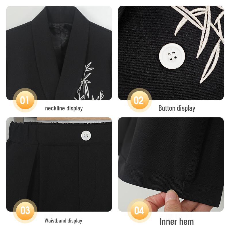 Boys' Chinese Style Summer Suit: Short Sleeve Embroidered Set for Weddings