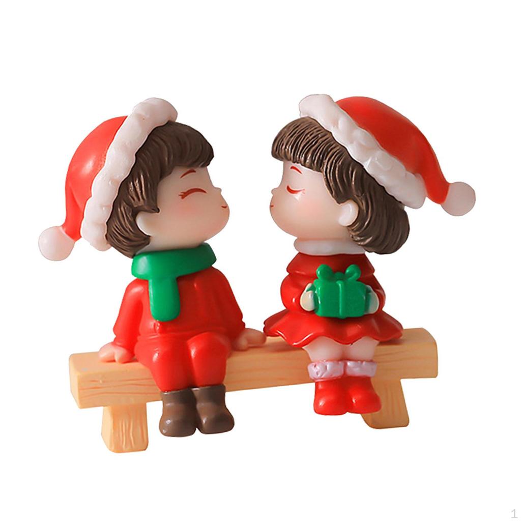 2pcs Christmas Couple Figures Miniature Ornament DIY Art Figure for Lovers