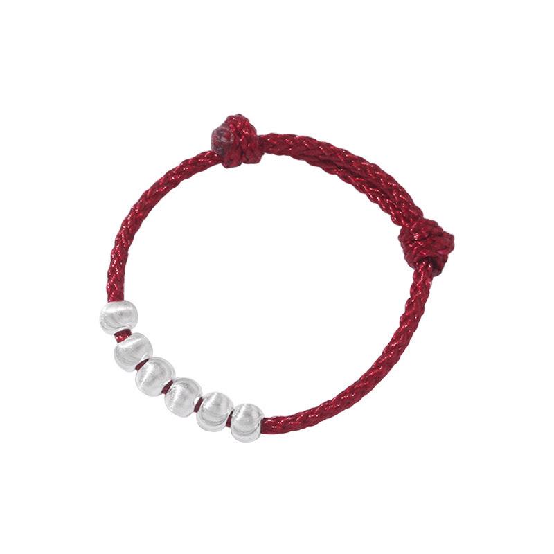 Trendy Ethnic Red String Woven Bead Ring for Women - Simple, Fashionable, Versatile Chinese Style Finger Accessory.