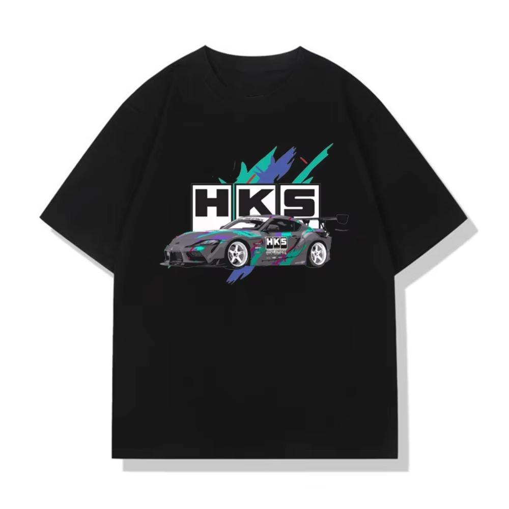 HKS Graphic Printed T-shirt Men Women Casual Fashion High Street Y2K Short Sleeve Top Tee Shirt Summer Breathable Loose T-shirt
