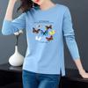 Women's 100% Cotton Long-Sleeve Printed Split T-Shirt, Round Neck, Loose Fit for Spring and Summer