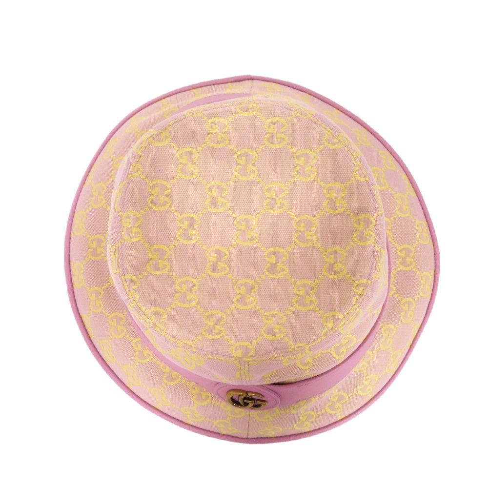 Used GG Canvas Bucket Hat 9539 748476 4HG62 8772 7919 Current GG Marmont Pastel Yellow Medium 22.8" Unused Double G