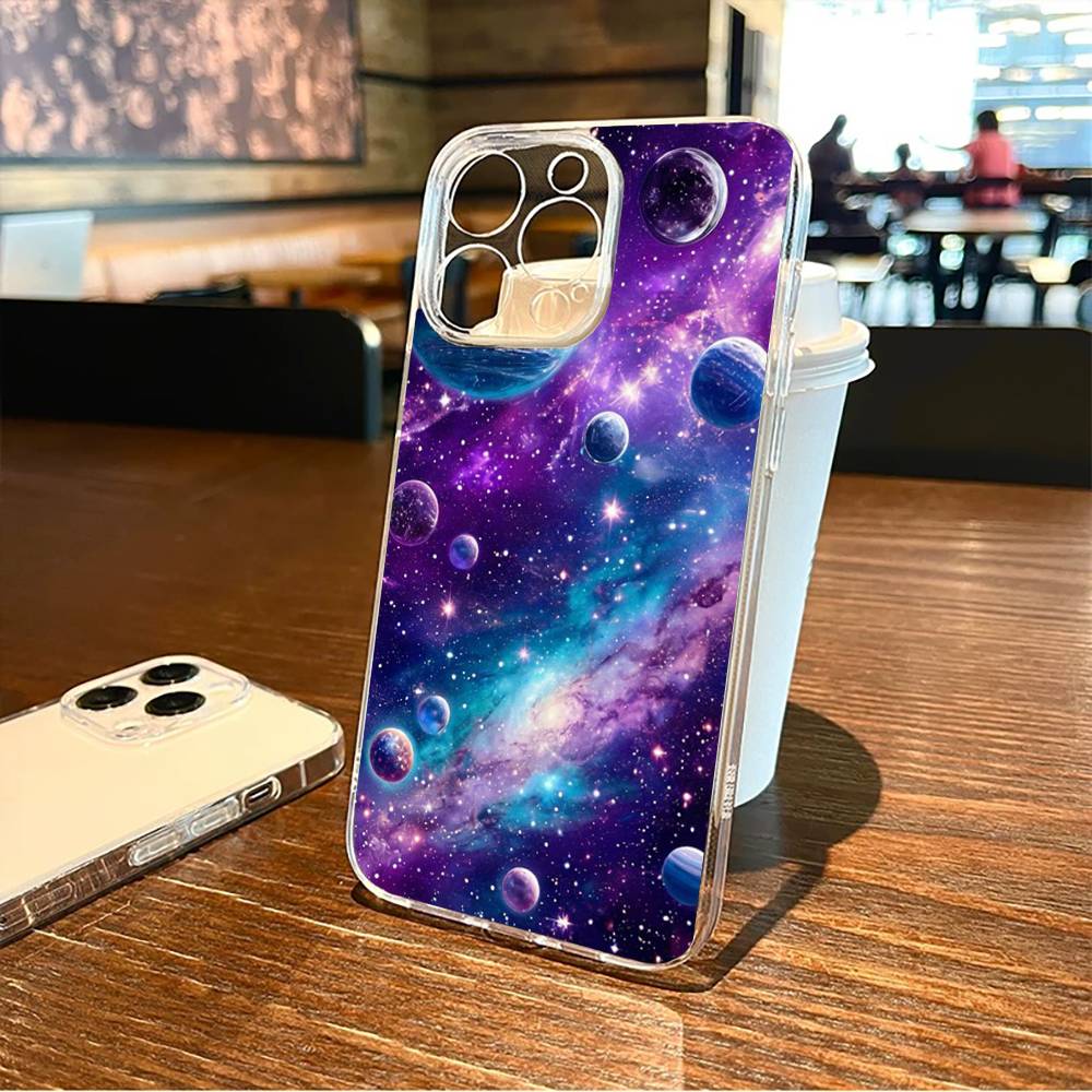 Traumhafter Galaxie-Print Handyhülle Für iPhone17,16,15,14,13,12,11 Plus,Pro Max Weiche Transparente Hülle