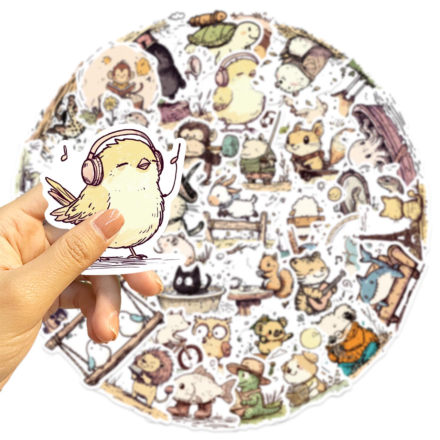 

50 Cartoon Animal Lines Doodle Stickers Decorative Guitar Notebook Suitcase DIY Waterproof