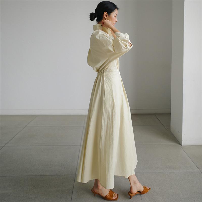 Oversized Elegant Women Autumn Sundress Fashion Lapel Neck Long Sleeve Solid Long Shirt Dress OL Vestidos Robe Femme