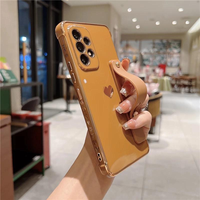 Pokovovaný silikonový pouzdro s řemínkem na zápěstí pro Samsung Galaxy S25 S24 S22 S21 S23 Ultra Plus A55 A52 A54 A53 5G Nárazuvzdorné pancéřové kryty