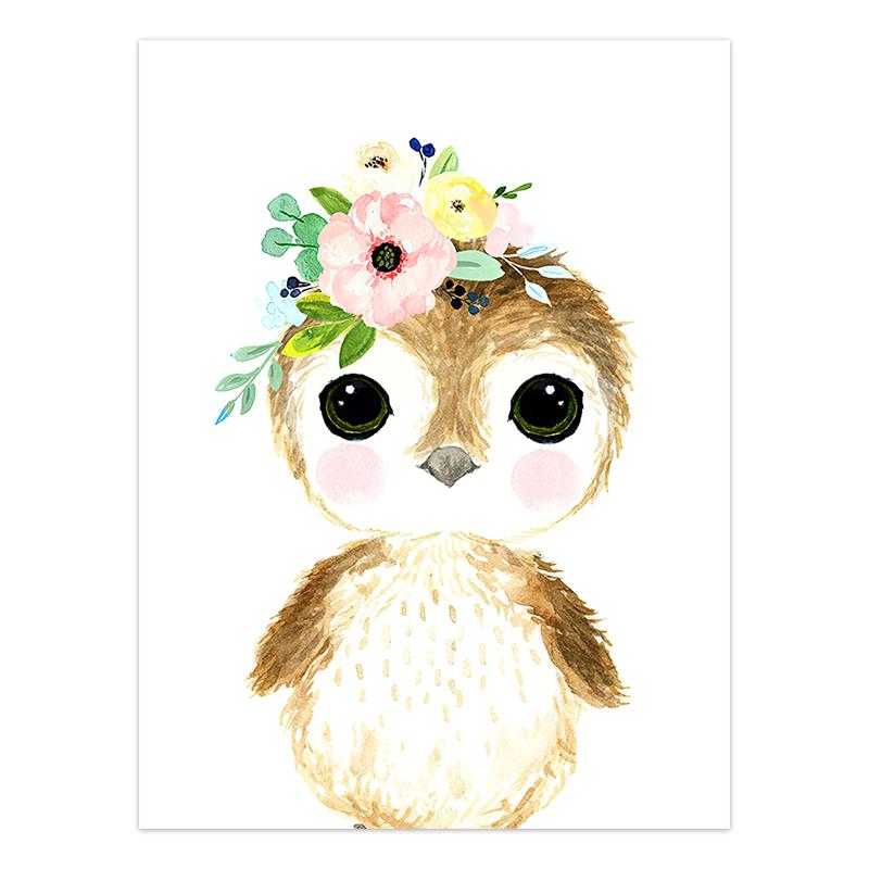 

Акварельное животное кролик олень белка лиса енот цыпленок плакат детская печать настенная живопись на холсте детская комната домашний декор 21x30cm No Frame