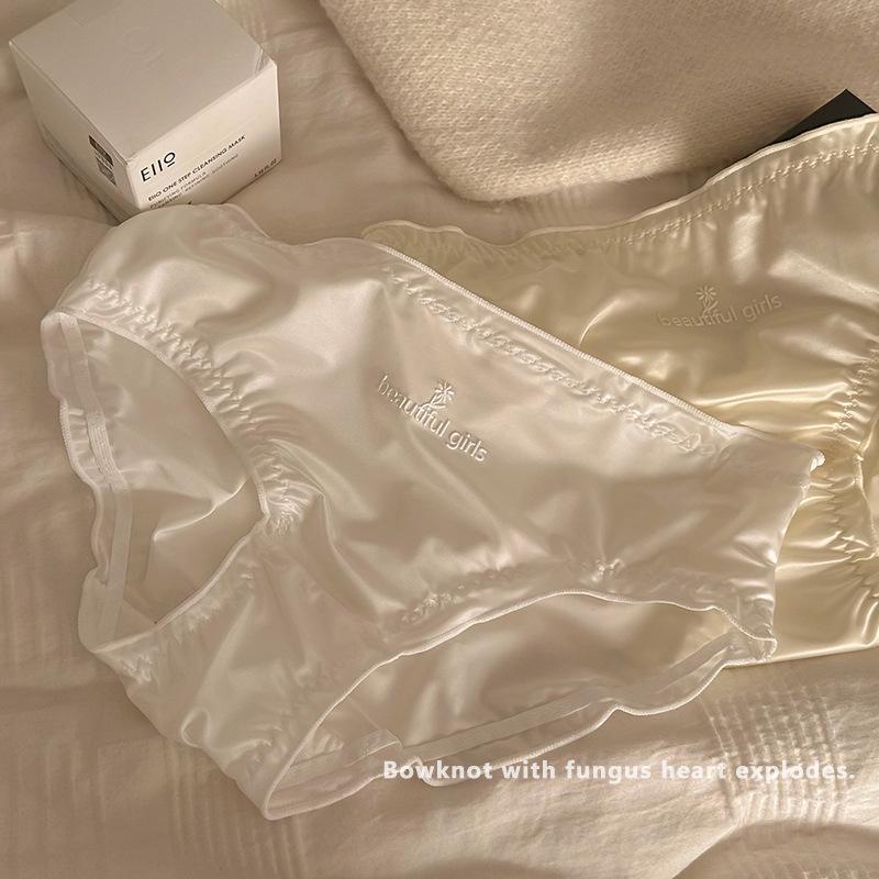 Damen-Slip aus Satin mit mittlerer Taille und antibakteriellem Baumwoll-Schritt, große Größe, atmungsaktiv, Design mit Holzohrenrand.