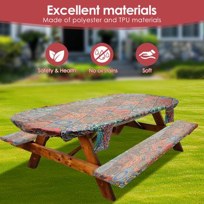 Tablecloth Bench Cover Polyester Picnic Tablecloth Set with Storage Bag Elastic Camping Tablecloth Kit for Outdoor Garden Party