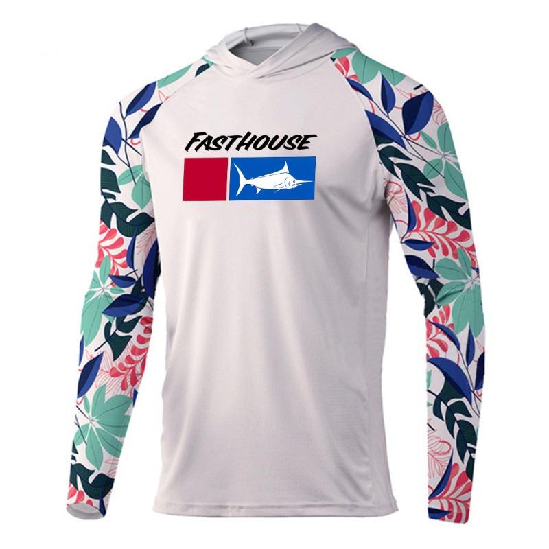 Men's Fishing Shirt Hooded Long Sleeve Sunblock UPF 50+ Outdoor Camouflage Moisture Wicking Jersey Fishing Apparel Tops