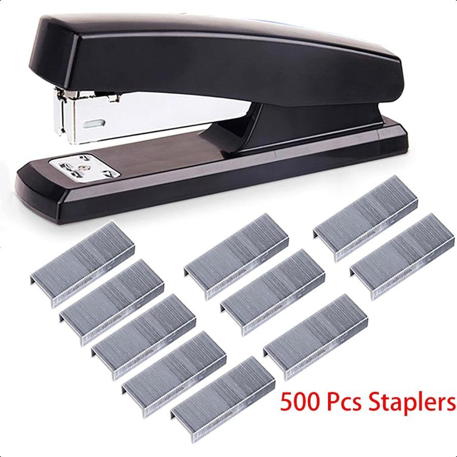 Desktop Staples 4.8 Inch Labor Saving Black Stapler For 20 Sheets Capacity With 500 Pcs No.12 Staples Black