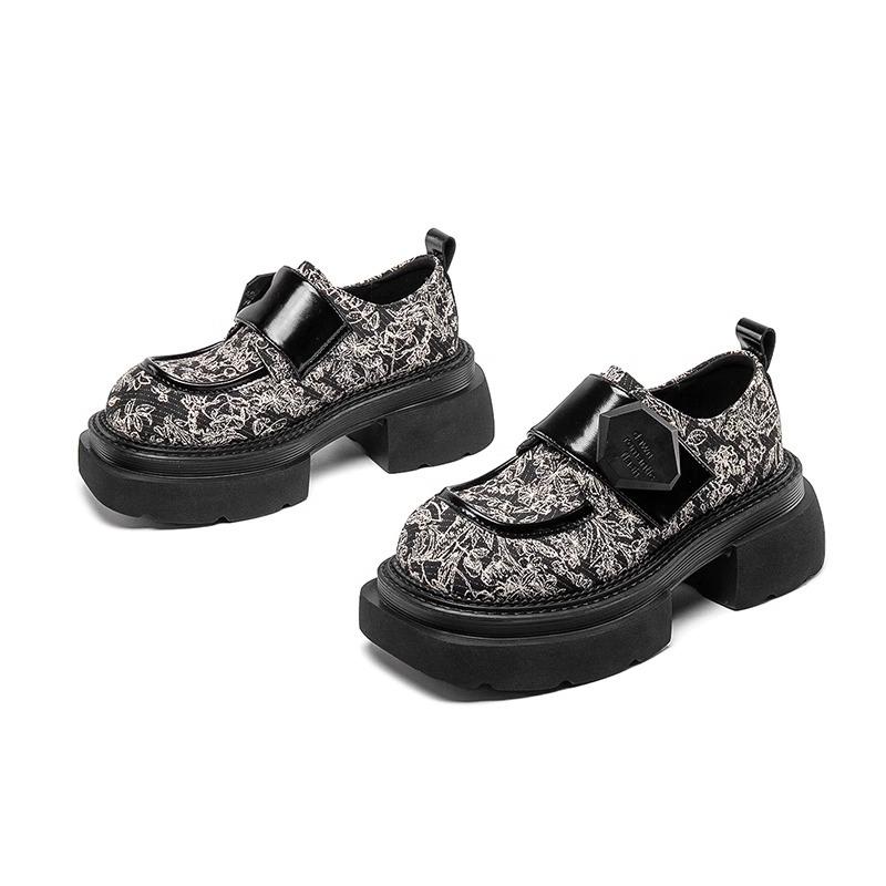 Fashion Women‘s British Style Leather Shoes 2024 Spring and Autumn Loafer Shoes Heightened Thick Bottom Platform Lace-up Shoes Women