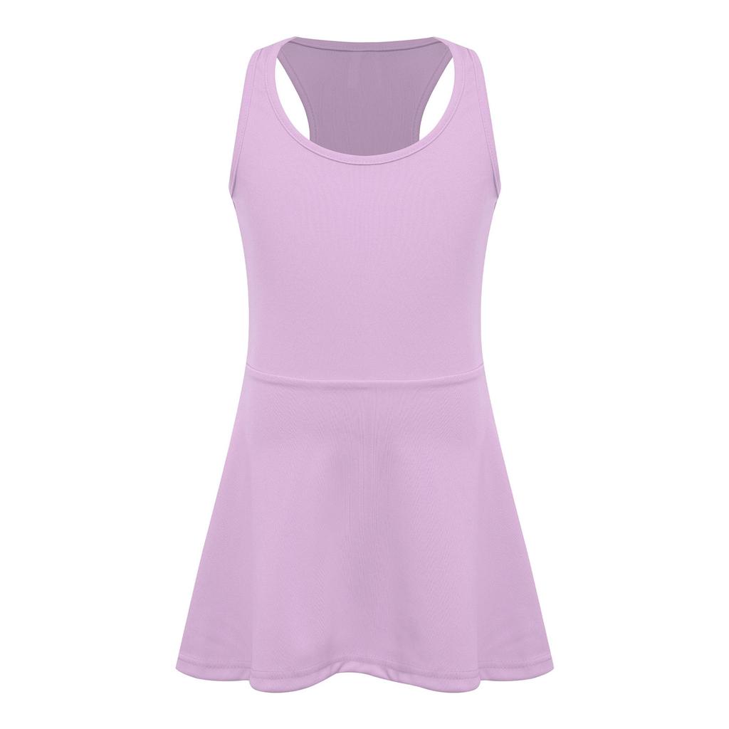 Girls Workout Tennis Dress U Neck Sleeveless Racerback Sundress Solid Color Golf Sports Dresses