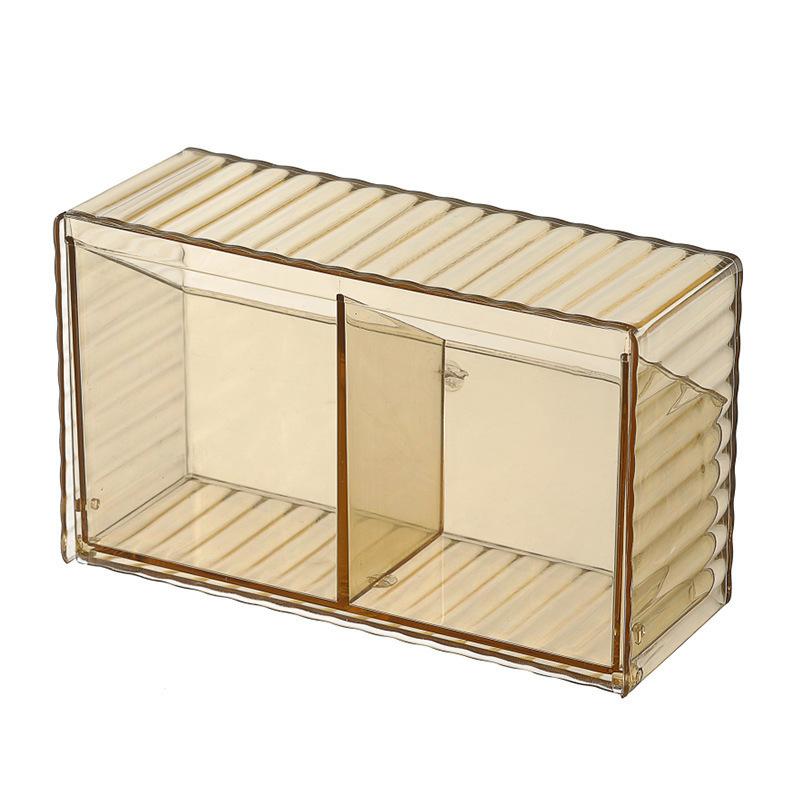 Wall Mounted Cushion Storage Organizer, Clear Stand Dispenser with 2 Compartments Bathroom Vanity Storage Jar for Cotton Swabs