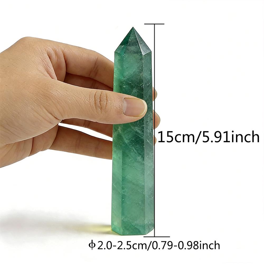 2Pcs Green Fluorite Crystal Single Point Tower 6-Sided Prism Wand Natural Healing Stone Sculptures Home Decor Outdoor Statues