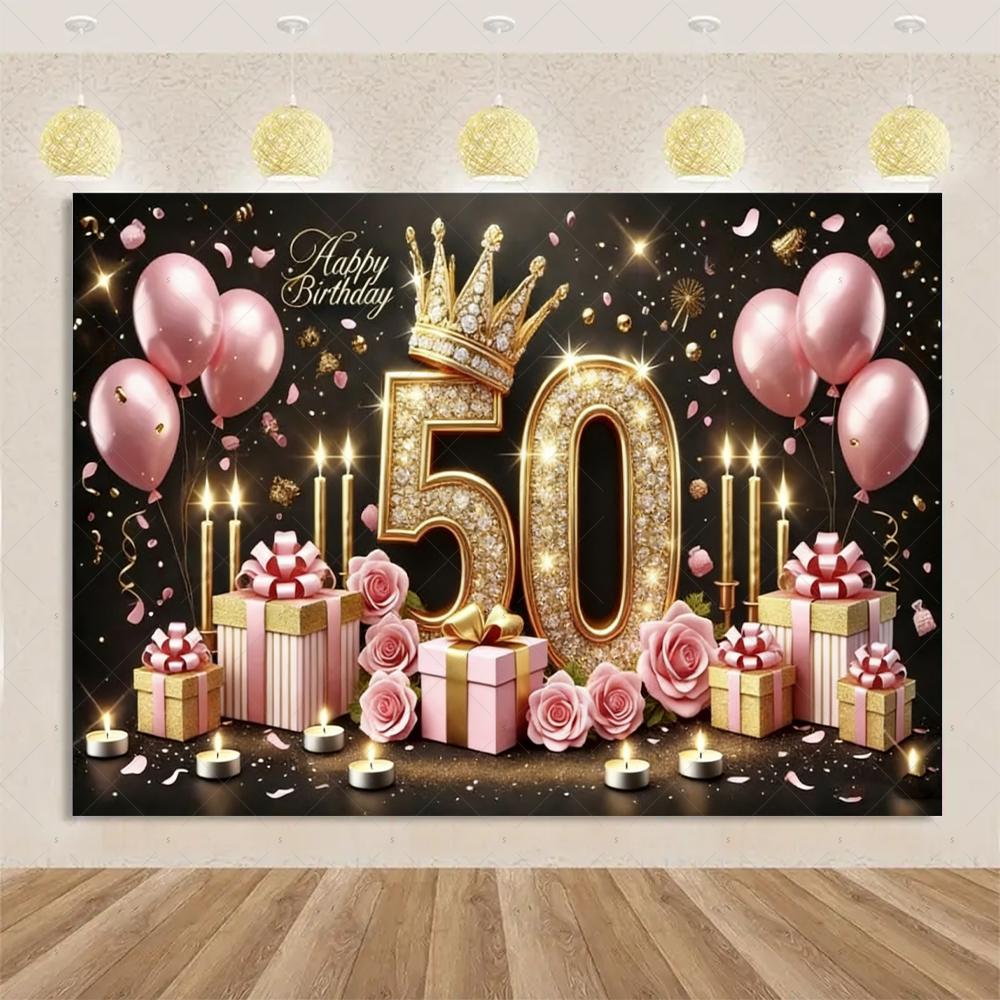 50th Birthday Party Decoration Backgound Surprise Colorful Glitter Balloon Cake Gift Banner Family Happy Photography Studio Prop