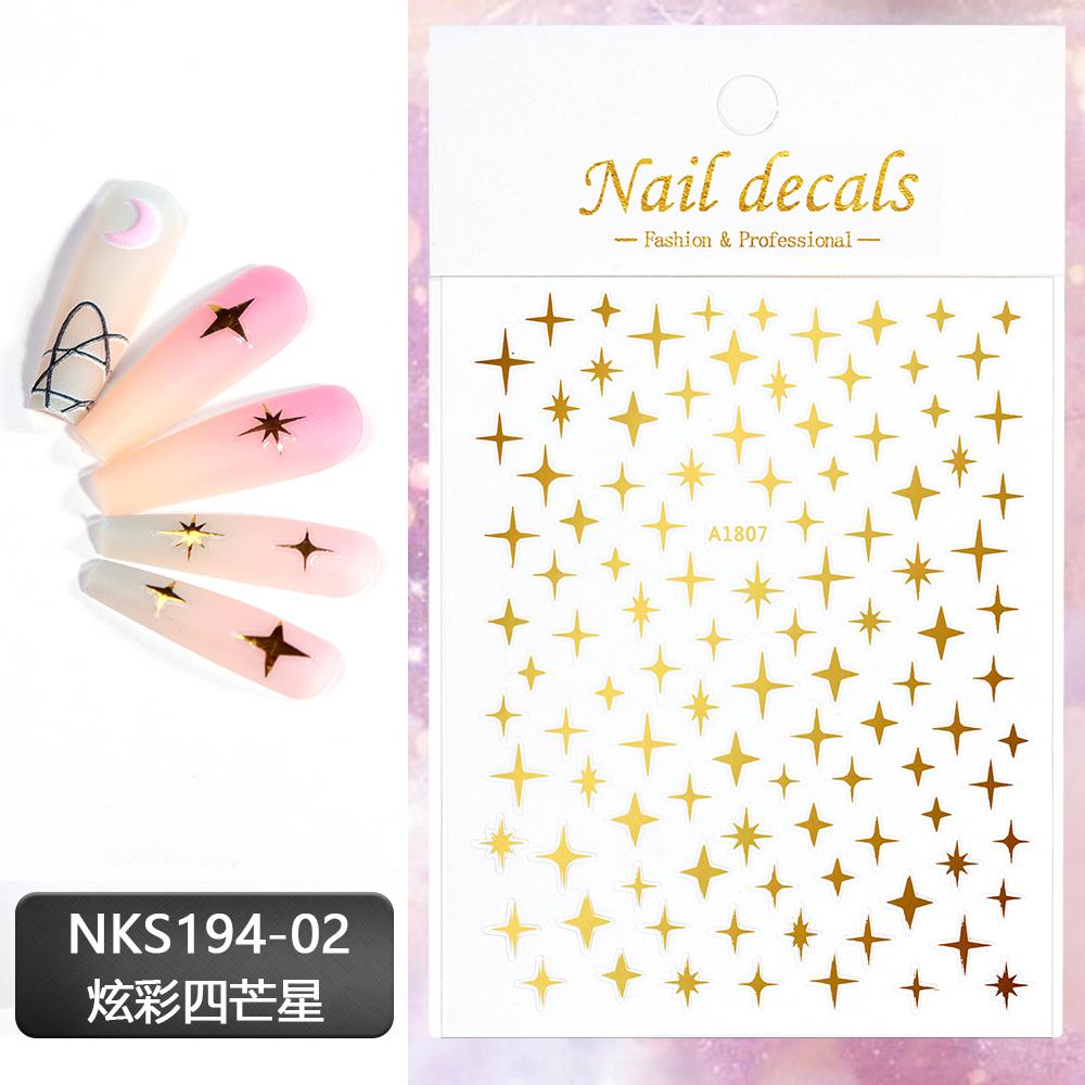 Black White Star 3D Nail Art Sticker Y2K Pentagram Self-Adhesive Decals Laser Shiny Glitters Starlight Manicure Ornaments Slider