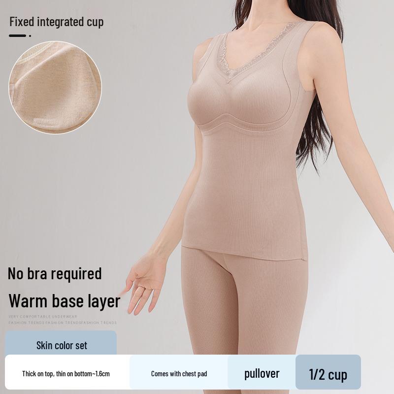 Sentimental Cat Women's Warm Vest with Chest Pads, Cashmere Silk, Enhances Bust, Autumn/Winter Slim Fit Innerwear