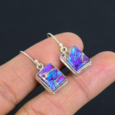 Orecchini pendenti fatti a mano in argento sterling 925 massiccio con pietra preziosa turchese e rame viola, regalo di San Valentino per i propri cari