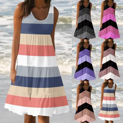 Vestidos De Mujer Verano Primavera Plisados Vestidos Bohemios Lindo Sin Mangas Que Fluyen Playa Camiseta Recta Vestidos Sin Mangas Vestidos De Cuello Redondo