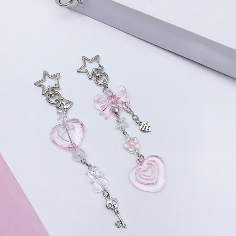 Butterfly Beaded Phone Lanyard Bowknot Pendant Wrist Strap Detachable Phone Chains Keyring Portable Accessory for Women
