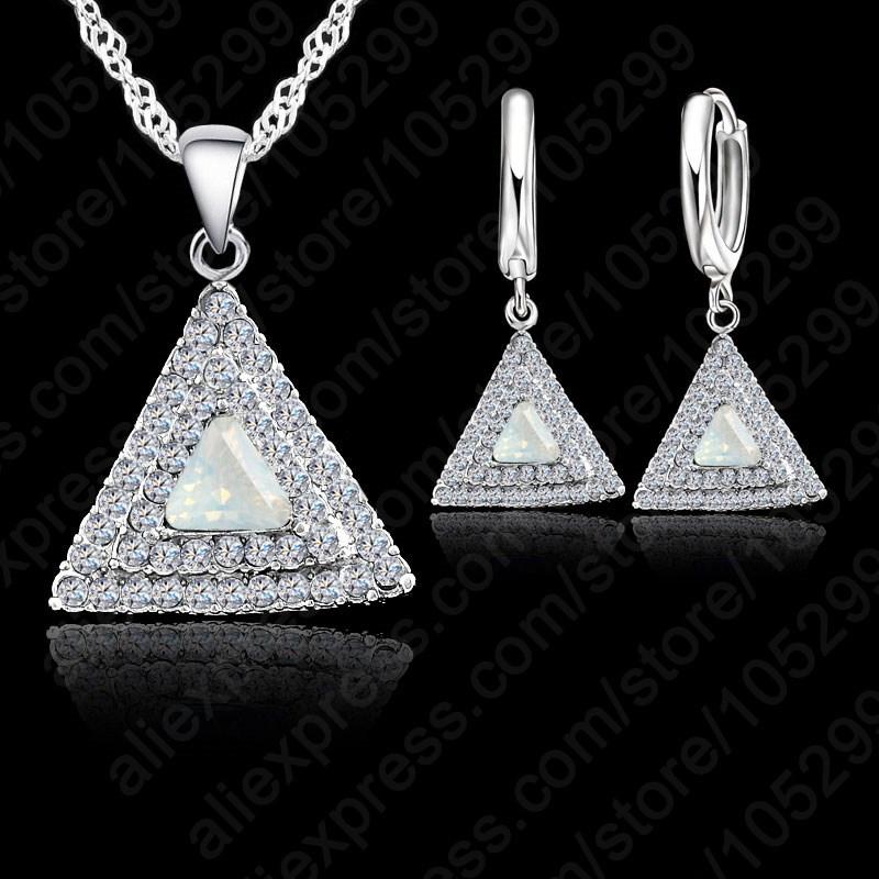 Top Selling 925 Sterling Silver Jewelry Set 18 Inches Chain Pendant Necklace / Earring CZ Jewelry Set For Women Wedding Gift