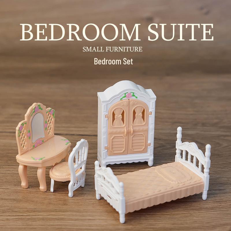 Mini Dollhouse Accessories: Bedroom & Kitchen Play Furniture Set