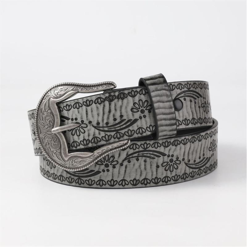 Shimmering PU Waist Belt with Carved Floral Buckle for Girls Jeans Skirt Decor