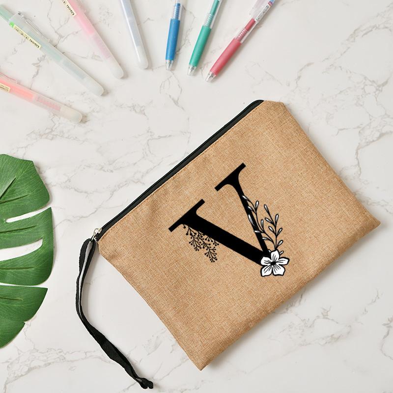 Fashion Letter Print Women Cosmetic Gift Bag Linen Zipper Pouch Travel Tote Storage Pouch Makeup Bag Classic Organizer Bag