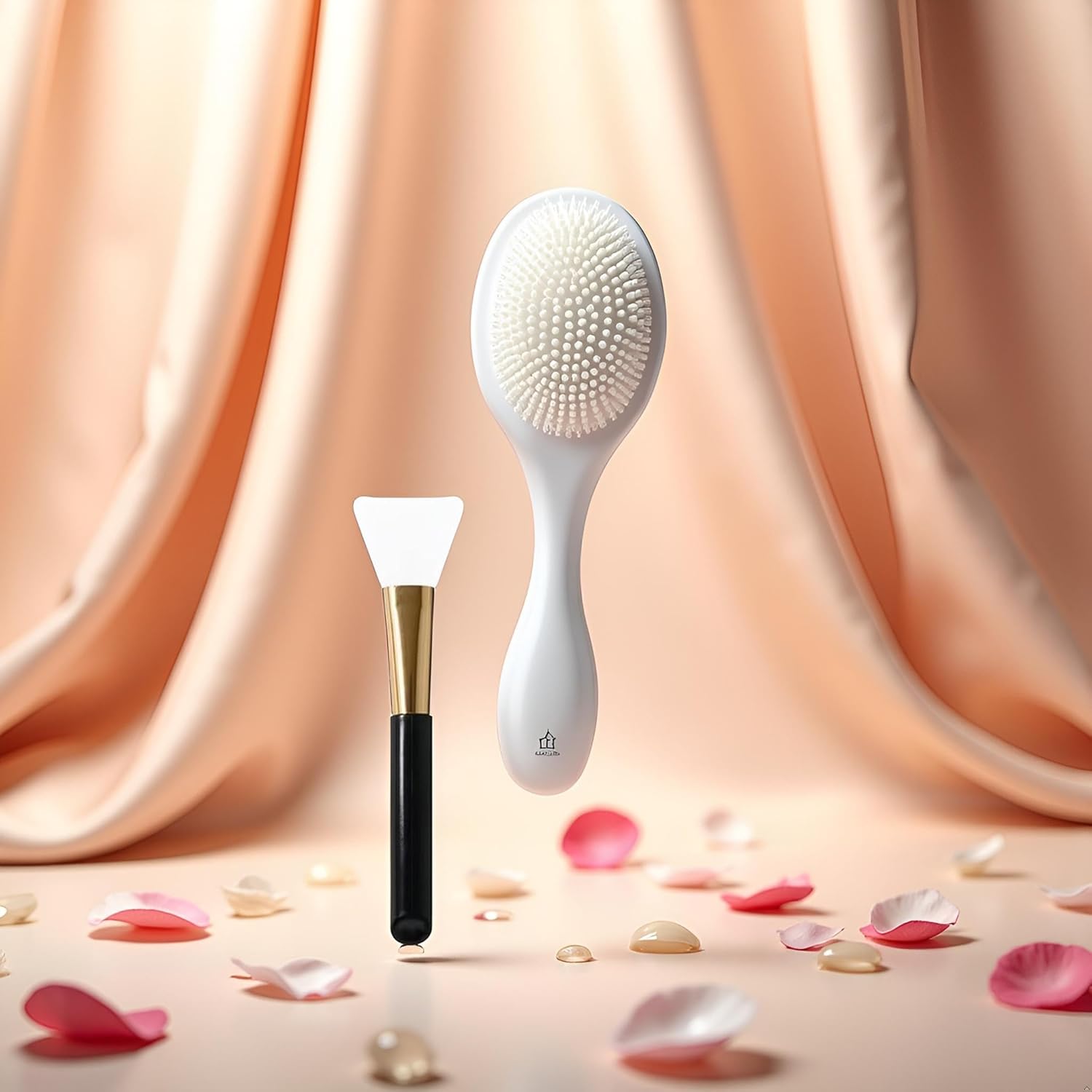 Silicone Facial Mask Brush Soft Head with Scraper Integrated Dual-use Mud Mixing Applicator Film Face Mask Applicator Brush for Sleeping Mask, Mud