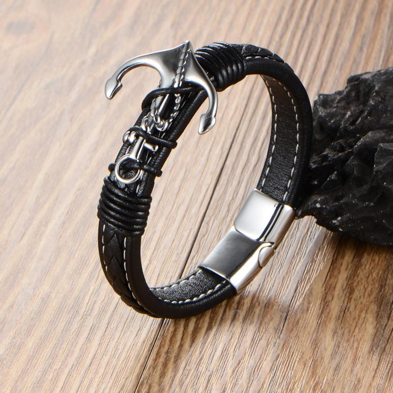 Anchor bracelet weaving, men's jewelry weaving, men's European and American leather rope jewelry