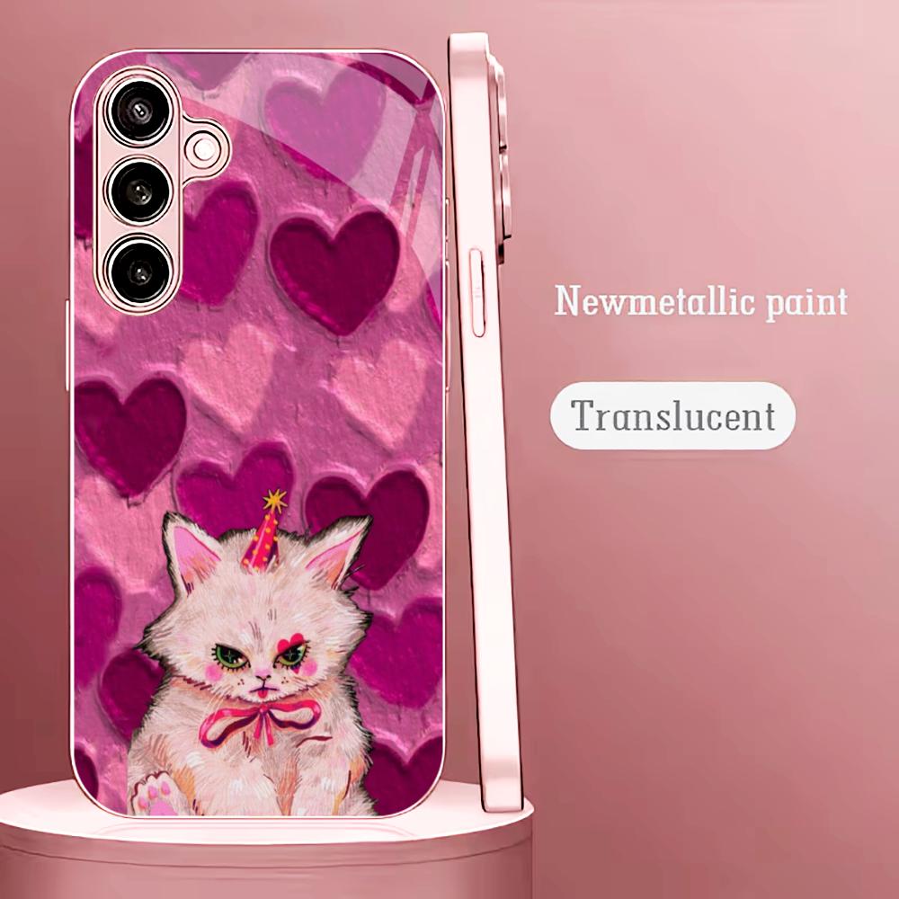 Kind-hearted Kitten Madam Pink Glass PhoneCase for Samsung Galaxy S26 S25 S24 S23 S22 S21 FE Ultra Plus Dropresistant Female