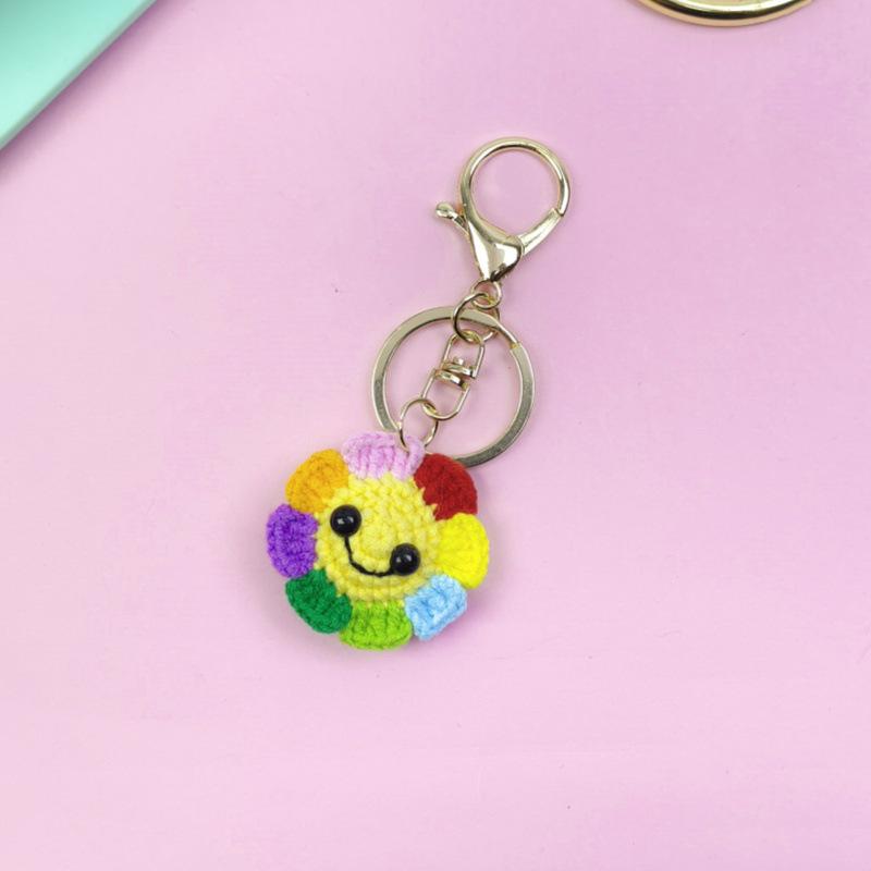 Bunte Sonnenblumen-Smiley-Gesicht Schlüsselanhänger & Handgefertigter Taschenanhänger - Ohrhörerhüllen-Dekoration für Damen & Kindertag Geschenk