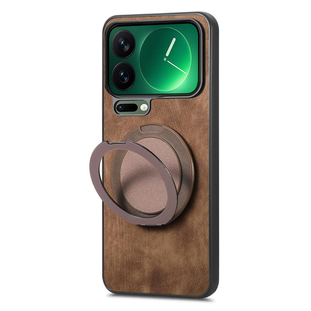 Business 360 Rotating Ring Holder Leather Phone Case For Xiaomi 17 17 Pro Max 17Pro 15T Skin Feeling Kickstand Shockproof Cover