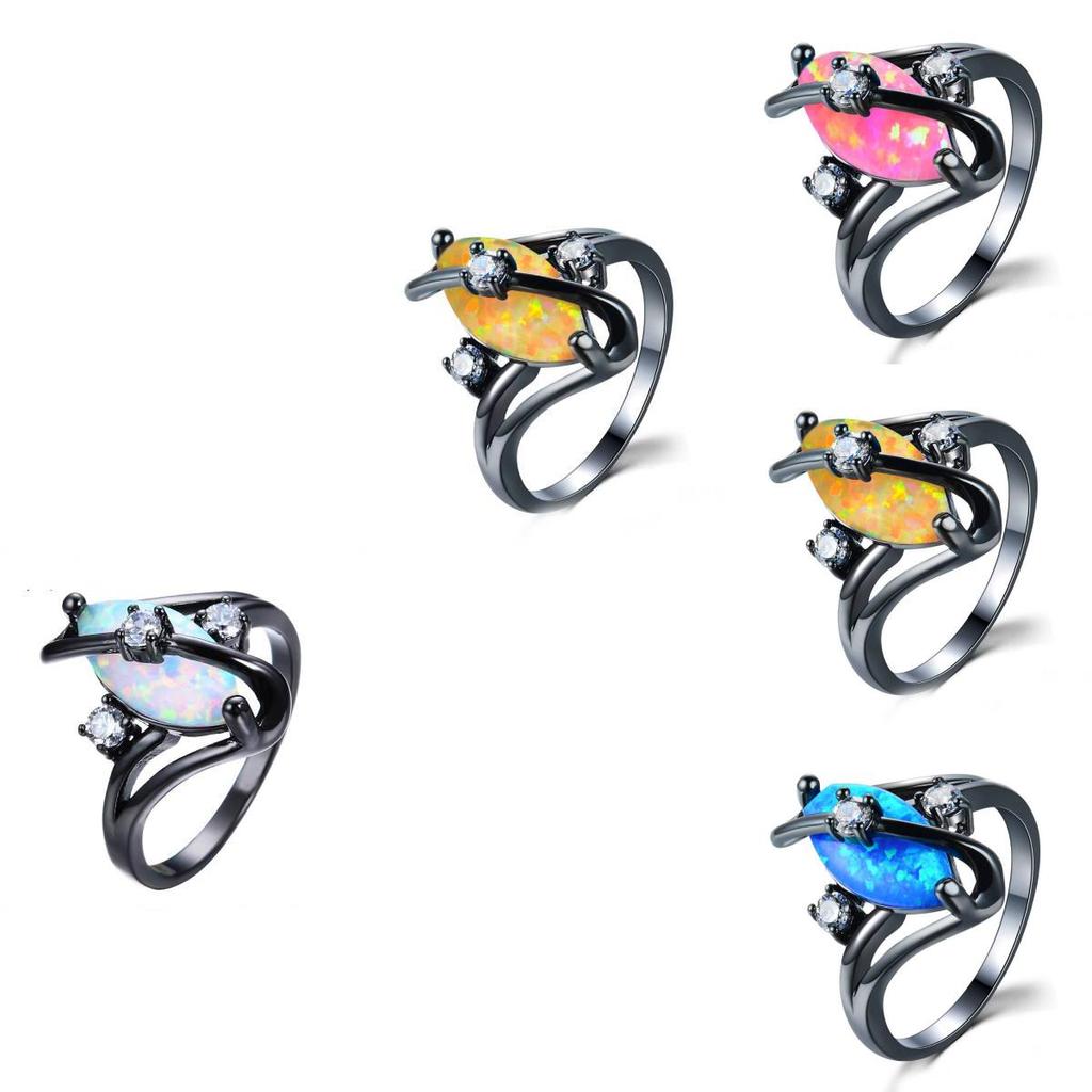Wish Black Gold Oval Cz Ring With Water Drop Shape For Womens Fashion Accessory