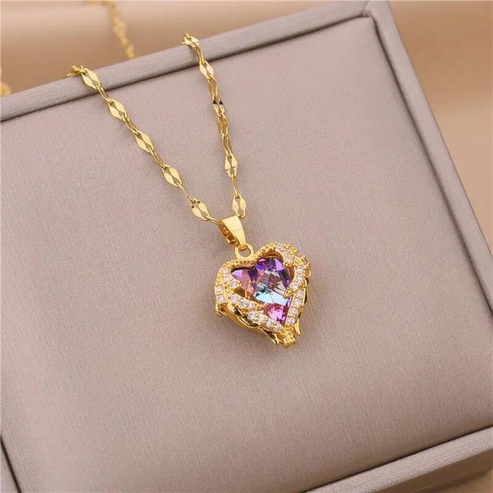 Colorful Ocean Heart Titanium Steel Necklace,light Luxury High-quality Collarbone Chain Accessory Best Friends and Girlfriends