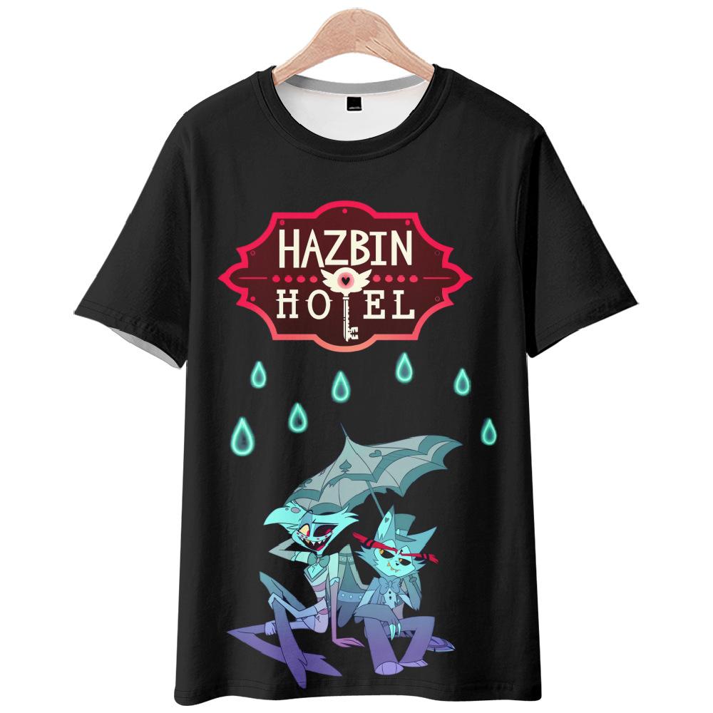 Hazbin Hotel Anime Women Men's T-shirts Cartoon Printed O-Neck Oversized Short Sleeves Fashion Mens Clothing Streetwear
