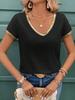 Women Casual V-Neck Contrast Color Block Short Sleeve T-Shirt