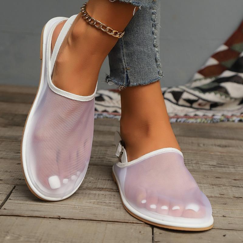 2024 New Transparent Mesh Sandals Women's Casual Flat Shoes Women's Summer Closed Toe Slingback Sandals Women's Flat Shoes