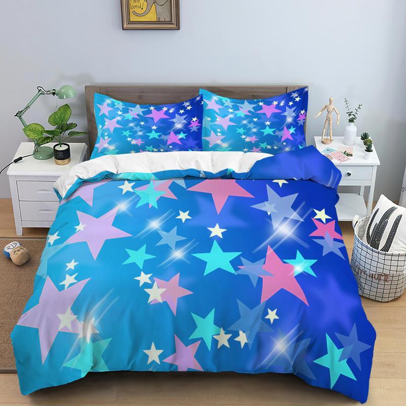 Star Duvet Cover Set Colorful Stars Pattern Print Twin Bedding Set For Kids Teens Double Queen King Size Microfiber Quilt Cover