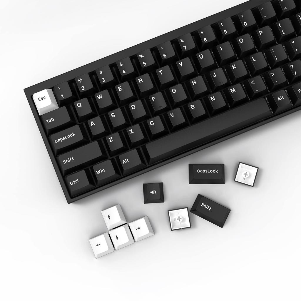 168-Key Double-Shot PBT Keycaps with Cherry MX Gateron Switches for 60, 65, 70, and 100% Mechanical Keyboards (Black & White)