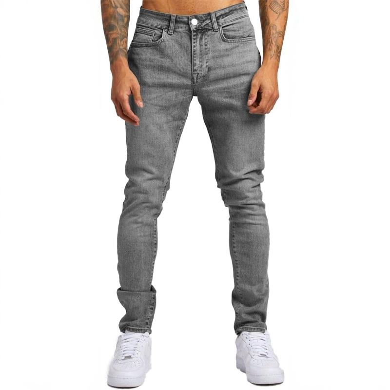 Summer Thin Men s Elastic Cotton Jeans Fashion Gray Comfortable Business Straight Casual Pants Male Clothes Trousers Skinny Jeans S