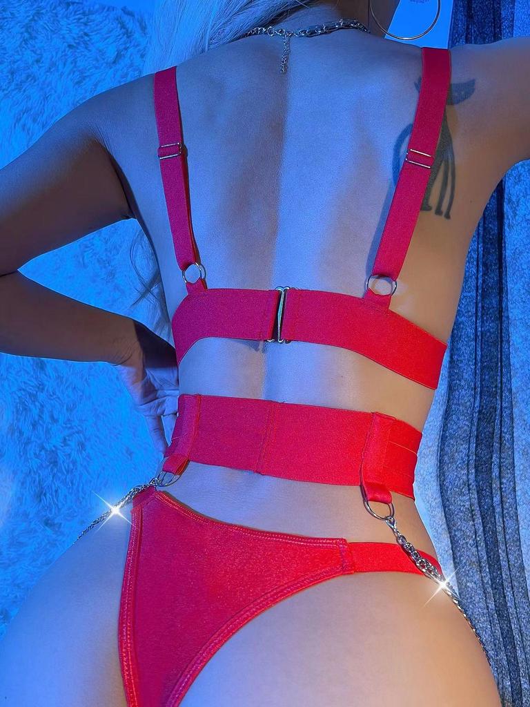 INS Sexy Bondage Three-Piece Lingerie Set with Adjustable Waist Cincher and Leg Ring