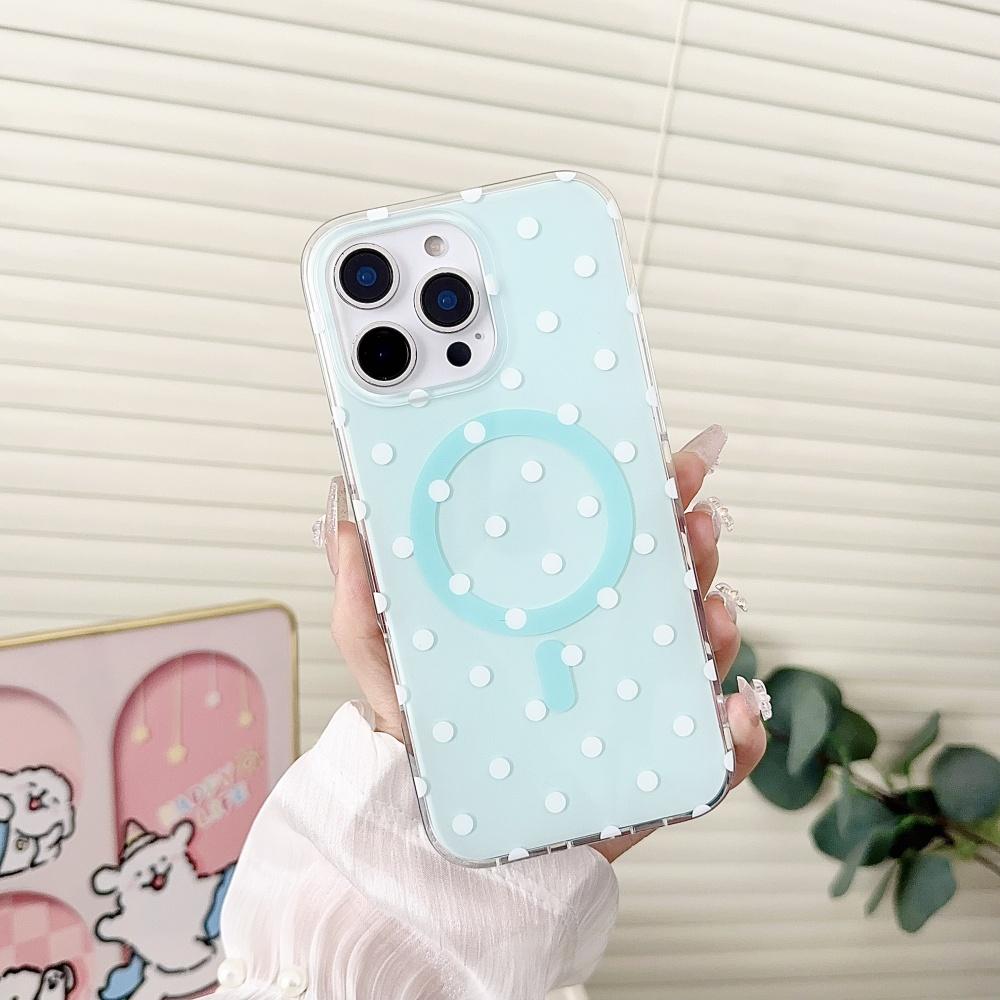 Transparent Candy Colored Polka Dot Hard TPU For Magsafe Phone Case For iPhone 16 14 Pro Max 15 13 Wireless Charge Bumper Cover